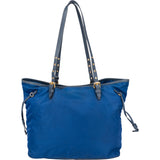 Prada Blue Nylon Saffiano Leather Shopper Handbag