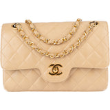 Chanel Quilted Lambskin 24K Gold Small Double Flap Crossbody Bag