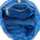 Prada Blue Nylon Saffiano Leather Shopper Handbag