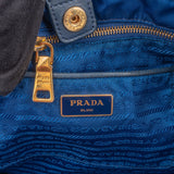 Prada Blue Nylon Saffiano Leather Shopper Handbag