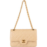 Chanel Quilted Lambskin 24K Gold Small Double Flap Crossbody Bag