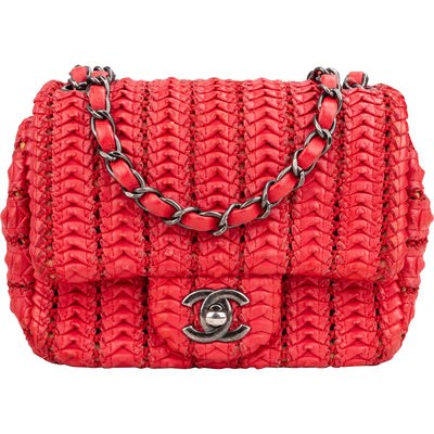Chanel Red Seoul Crochet Antique Mini Single Flap Crossbody Bag