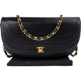 Chanel Stitching Lambskin 24K Gold Halfmoon Single Flap Shoulder Bag