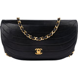 Chanel Stitching Lambskin 24K Gold Halfmoon Single Flap Shoulder Bag