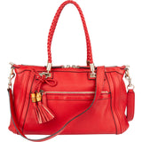 Gucci Red Leather Bamboo Handbag