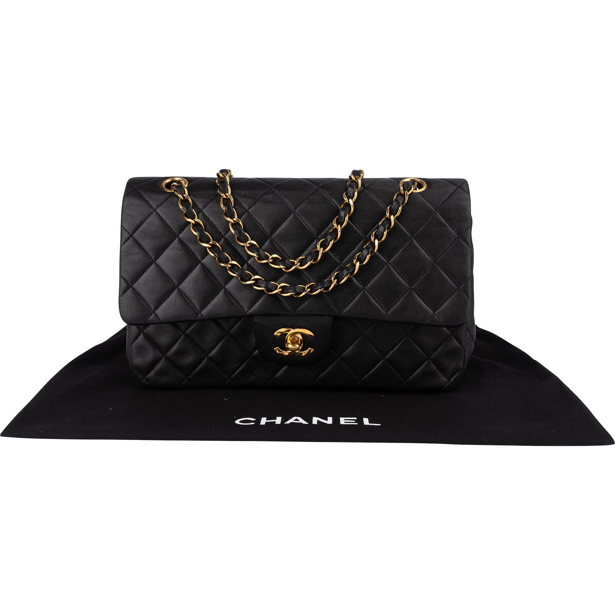 Chanel Quilted Lambskin 24K Gold Medium Double Flap Crossbody Bag - vintageandkickz