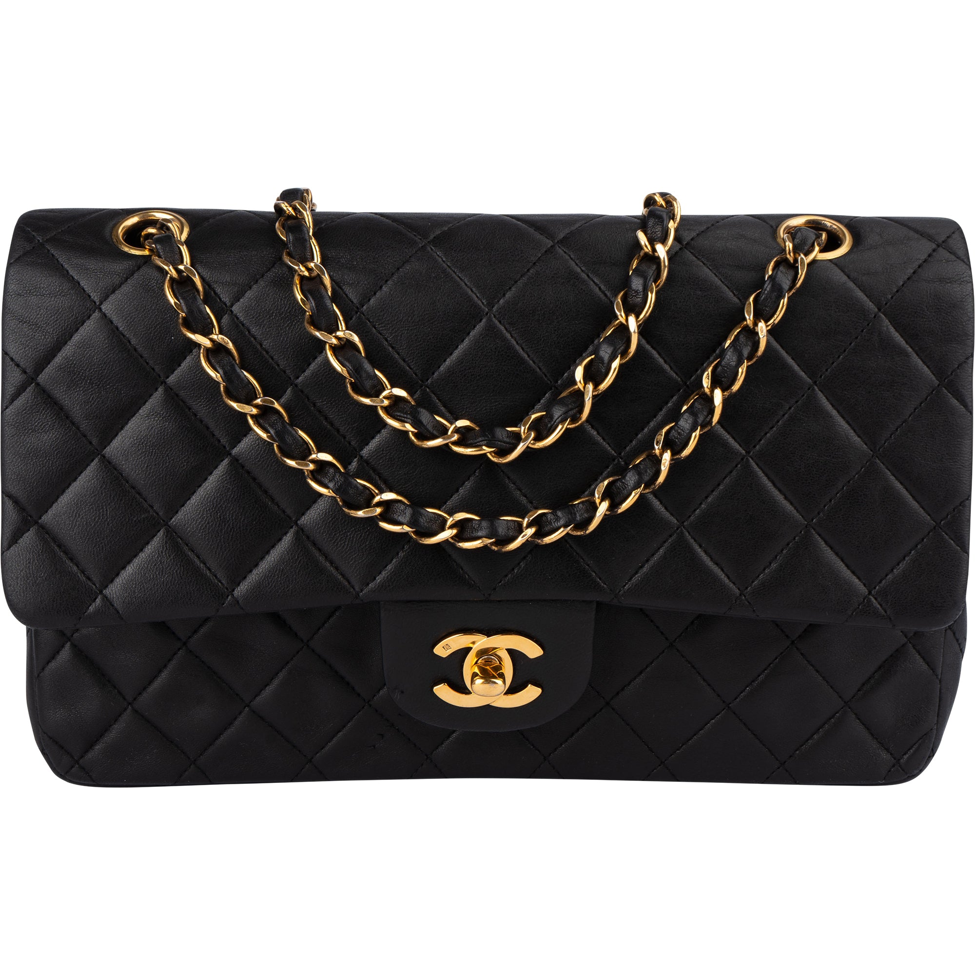 Chanel Quilted Lambskin 24K Gold Medium Double Flap Crossbody Bag - vintageandkickz