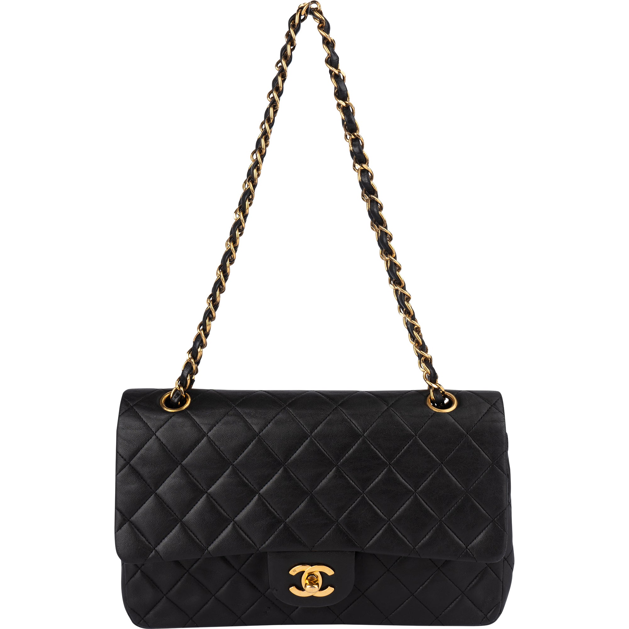 Chanel Quilted Lambskin 24K Gold Medium Double Flap Crossbody Bag - vintageandkickz