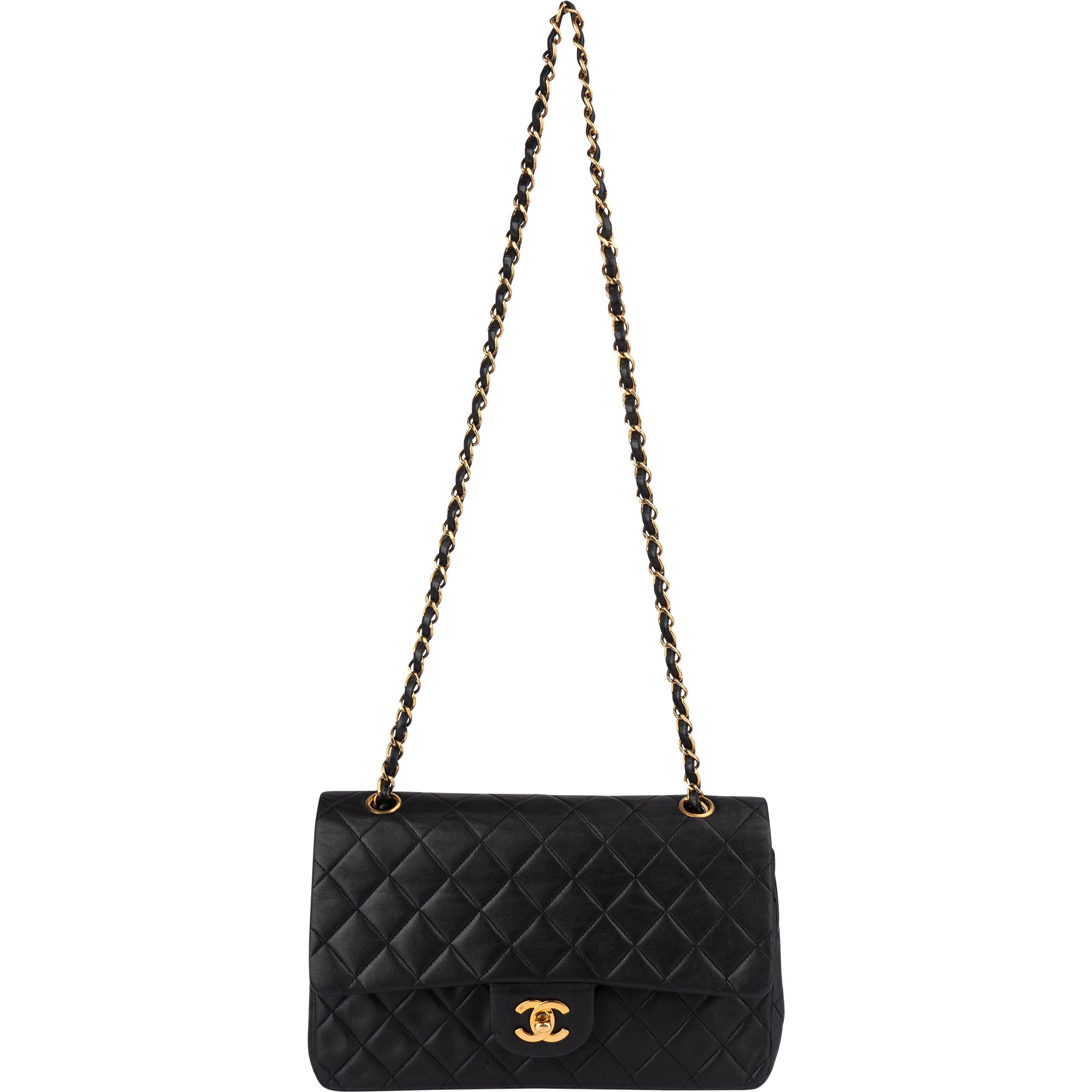 Chanel Quilted Lambskin 24K Gold Medium Double Flap Crossbody Bag - vintageandkickz