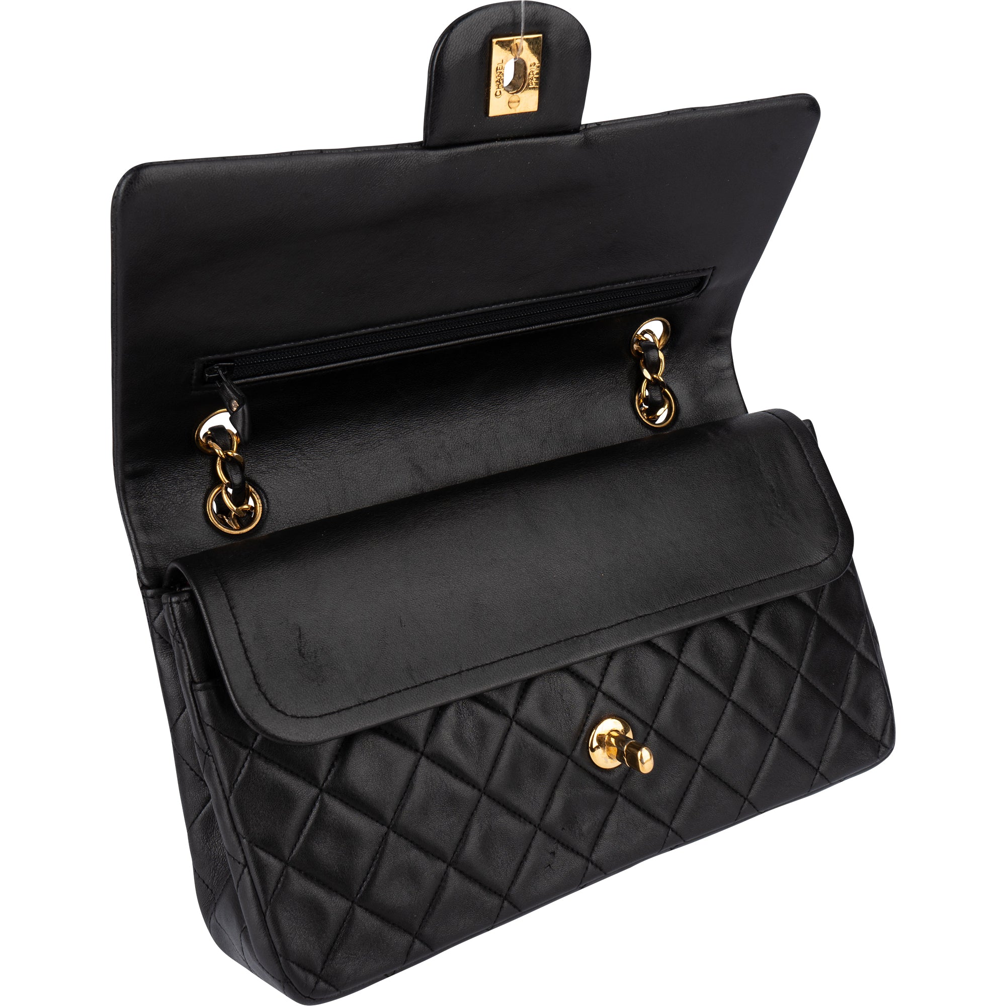 Chanel Quilted Lambskin 24K Gold Medium Double Flap Crossbody Bag - vintageandkickz