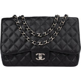 Chanel Quilted Caviar Leather Palladium Jumbo Single Flap Crossbody Bag