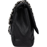 Chanel Quilted Caviar Leather Palladium Jumbo Single Flap Crossbody Bag