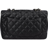 Chanel Quilted Caviar Leather Palladium Jumbo Single Flap Crossbody Bag