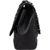Chanel Quilted Caviar Leather Palladium Jumbo Single Flap Crossbody Bag