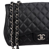Chanel Quilted Caviar Leather Palladium Jumbo Single Flap Crossbody Bag