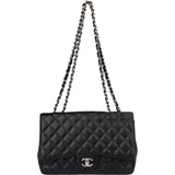 Chanel Quilted Caviar Leather Palladium Jumbo Single Flap Crossbody Bag