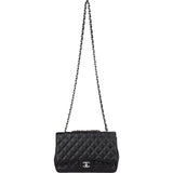 Chanel Quilted Caviar Leather Palladium Jumbo Single Flap Crossbody Bag
