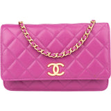 Chanel Pink Quilted Caviar Leather Wallet On Chain Crossbody Bag