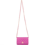 Chanel Pink Quilted Caviar Leather Wallet On Chain Crossbody Bag