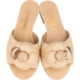 Chanel Beige Leather Camelia Sandals (35)