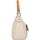 Gucci White Leather GG Monogram Bamboo Handbag