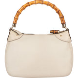 Gucci White Leather GG Monogram Bamboo Handbag