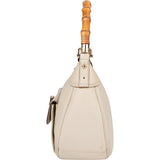Gucci White Leather GG Monogram Bamboo Handbag