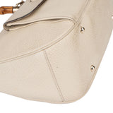 Gucci White Leather GG Monogram Bamboo Handbag