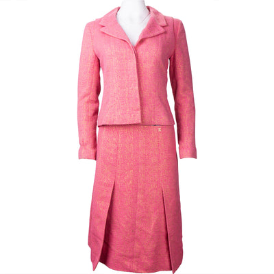 Chanel Pink Shimmering Gold Tweed Costume Set (DE34 & DE40 / FR36 & FR42) - vintageandkickz