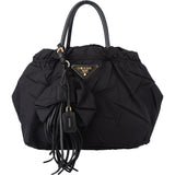 Prada Black Nylon Flower Handbag