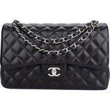 Chanel Quilted Lambskin Palladium Double Flap Jumbo Crossbody Bag