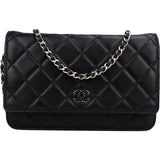 Chanel Quilted Lambskin Palladium Wallet On Chain Crossbody Bag