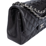 Chanel Quilted Lambskin Palladium Double Flap Jumbo Crossbody Bag