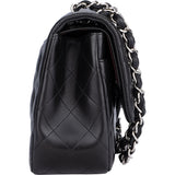 Chanel Quilted Lambskin Palladium Double Flap Jumbo Crossbody Bag