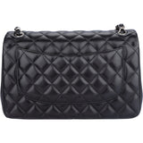 Chanel Quilted Lambskin Palladium Double Flap Jumbo Crossbody Bag