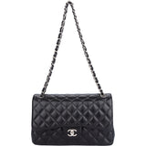 Chanel Quilted Lambskin Palladium Double Flap Jumbo Crossbody Bag