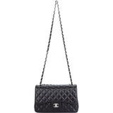 Chanel Quilted Lambskin Palladium Double Flap Jumbo Crossbody Bag