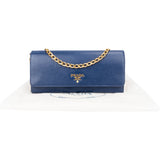 Prada Blue Leather Wallet On Chain Crossbody Bag