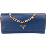 Prada Blue Leather Wallet On Chain Crossbody Bag