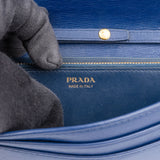 Prada Blue Leather Wallet On Chain Crossbody Bag