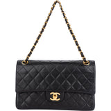 Chanel Quilted Lambskin 24K Gold Lagerfeld Double Flap Shoulder Bag