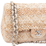 Chanel Quilted Tweed Palladium Medium Double Flap Crossbody Bag