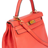 Hermes Togo Leather Kelly 28 2015 Bandouliere Coral Red