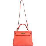 Hermes Togo Leather Kelly 28 2015 Bandouliere Coral Red