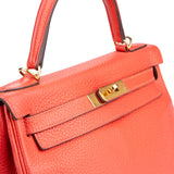 Hermes Togo Leather Kelly 28 2015 Bandouliere Coral Red