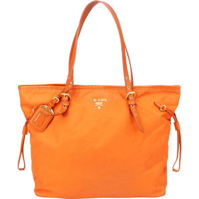 Prada Saffiano Orange Nylon Handbag - vintageandkickz