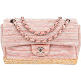 Chanel Quited Tweed Palladium Espadrilles Single Flap Crossbody Bag