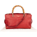 Gucci Red Leather Bamboo Handbag