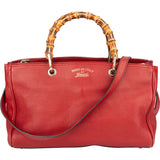 Gucci Red Leather Bamboo Handbag