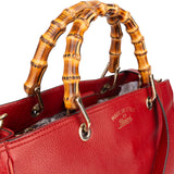 Gucci Red Leather Bamboo Handbag
